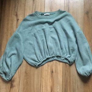 Zara Teal Ribbed Puff Sleeve Sweater